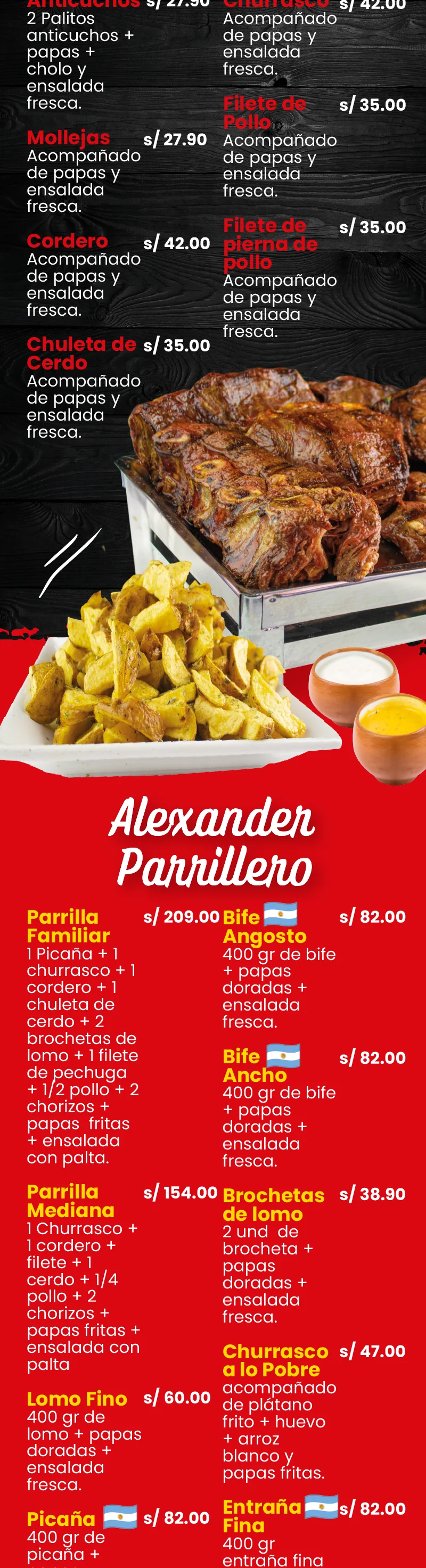 Carta Alexander Brasas & Grill | Tacna