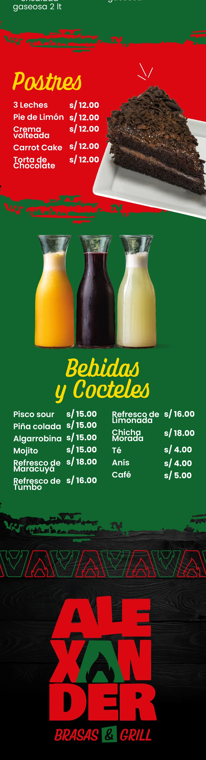 Carta Alexander Brasas & Grill | Tacna